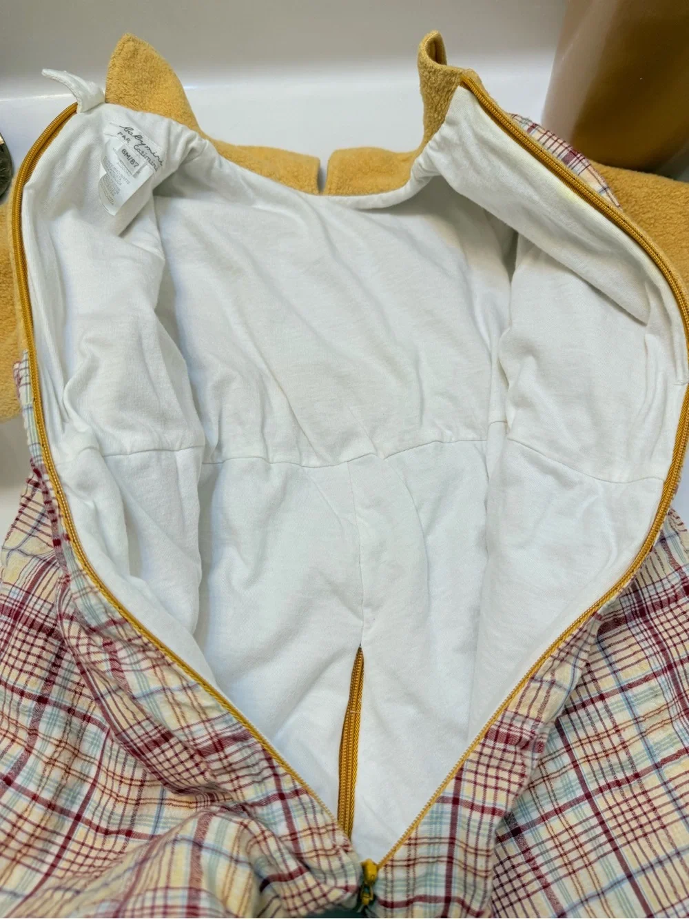 VTG 90s Babymini par Catimini Fleece Top Plaid Overalls Set 6M 67cm Fox French